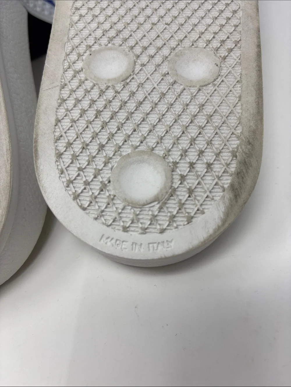adidas White Slide Sandals with Blue Stripes-Made in Italy